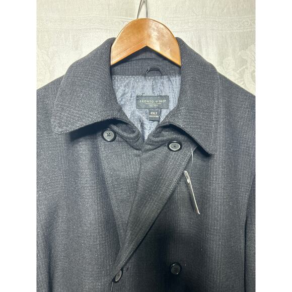 Pronto Uomo Coat 2XL TALL Charcoal Gray Plaid Wool Blend NEW Double Breasted Pea - Picture 5 of 11